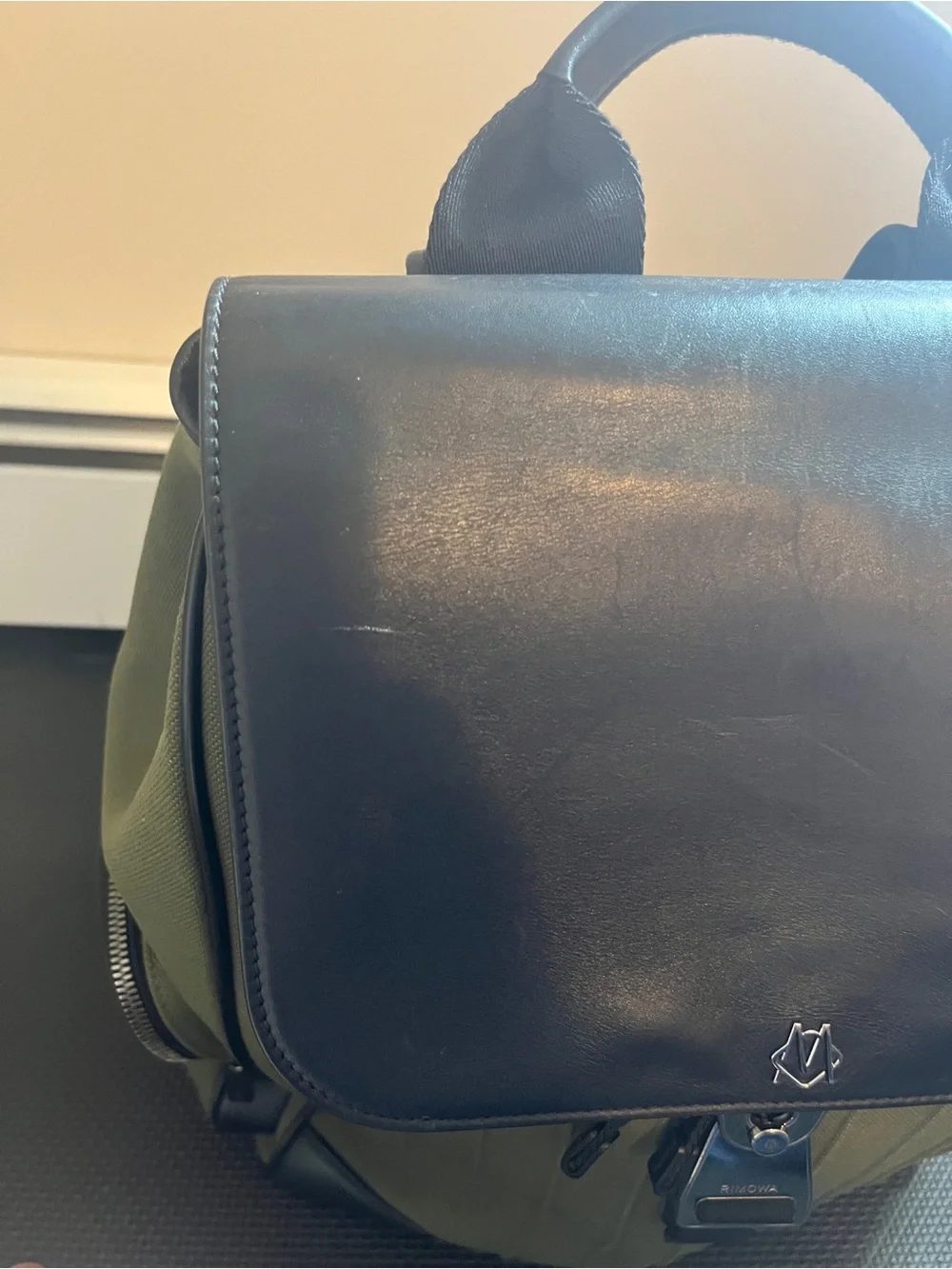 Rimowa Never Still Large Flap Backpack Canvas Leather RARE Olive Green color